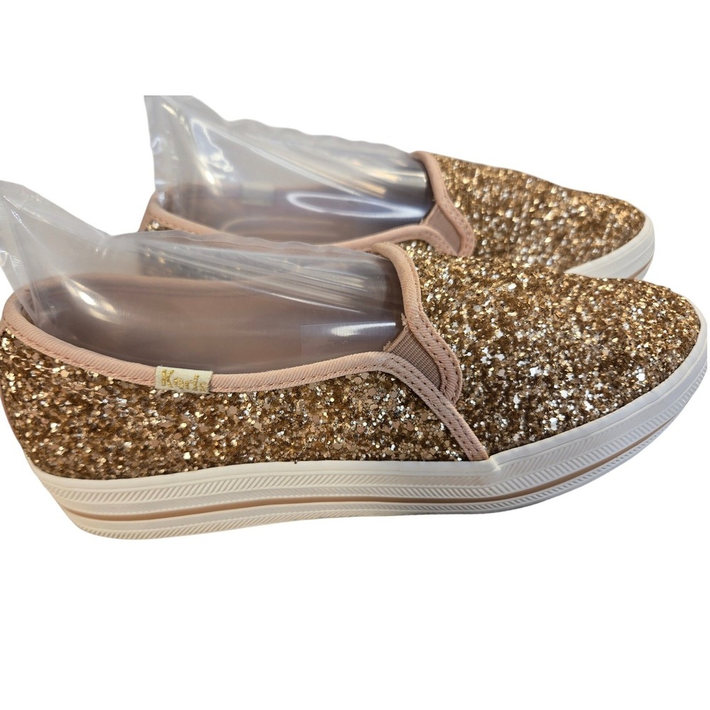 Keds x Kate Spade Rose Gold Glitter Triple Decker Slip On Sneakers‎ WF58740 7.5